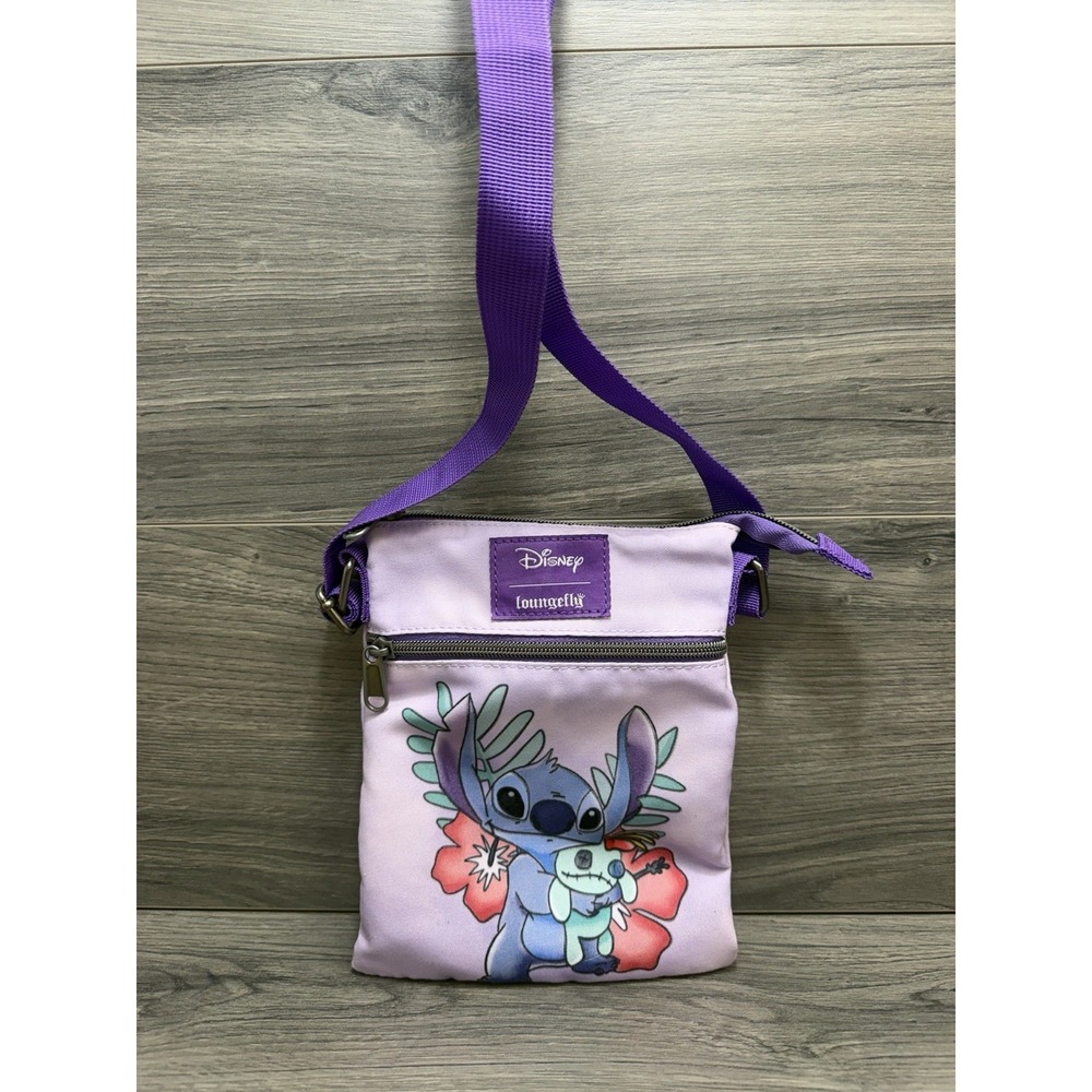 Loungefly Disney Stitch & Scrump purple floral Passport Crossbody Bag Purse